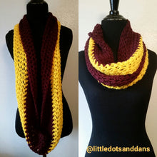 Load image into Gallery viewer, Burgundy/Gold Infinity Scarf