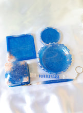 Load image into Gallery viewer, 6pc. Mini Tray Set blue, white and rose gold leaf
