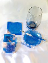 Load image into Gallery viewer, 6pc. Mini Tray Set blue, white and rose gold leaf
