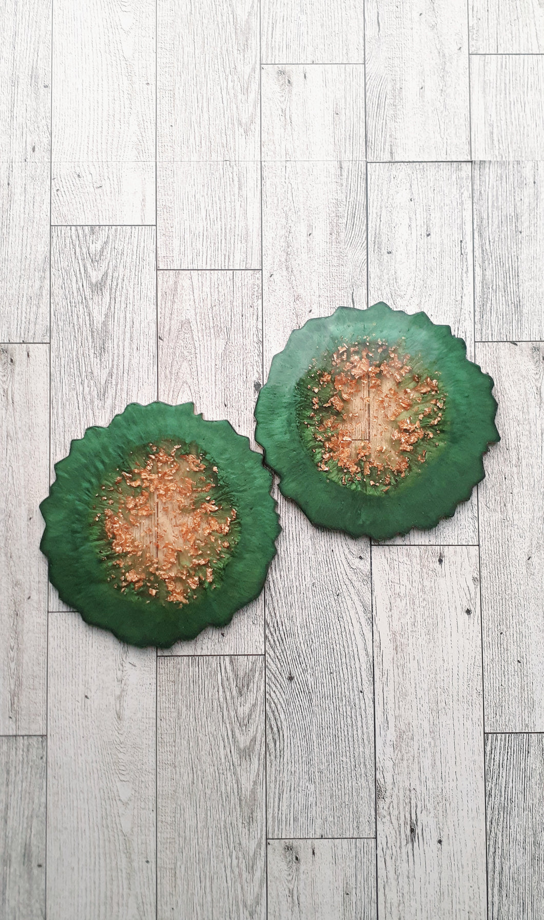 Large Coasters Green and Gold Leaf Coasters (set of 2)