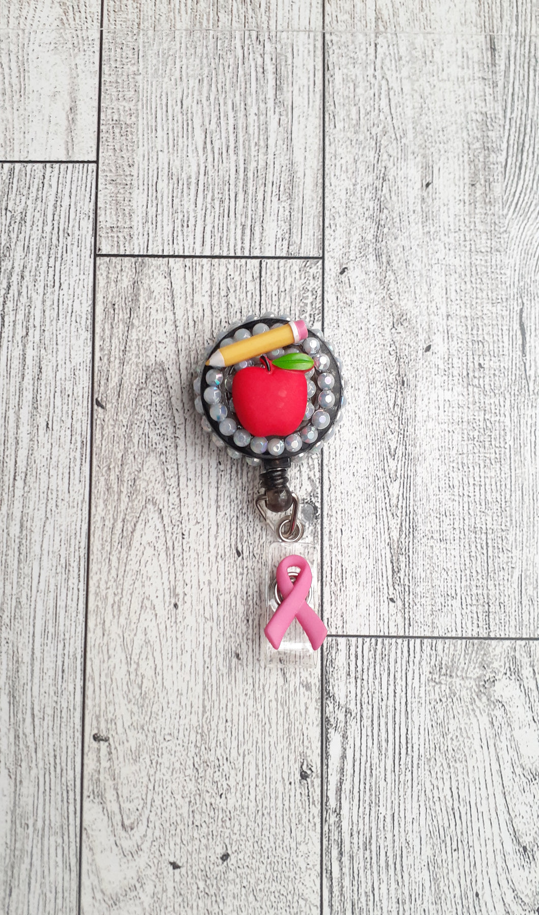 Apple, Pencil, and Ribbon Bling Badge Reel