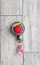 Load image into Gallery viewer, Apple, Pencil, and Ribbon Bling Badge Reel
