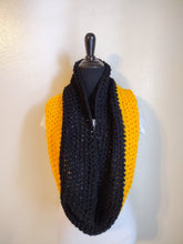 Load image into Gallery viewer, Crochet Infinity Scarf Black/Gold
