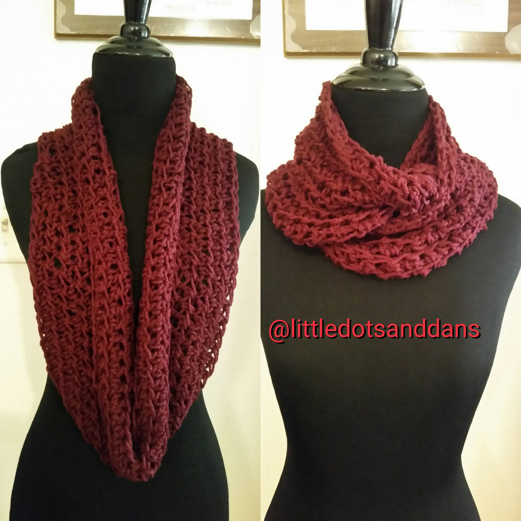 Crochet Infinity Scarf Burgundy